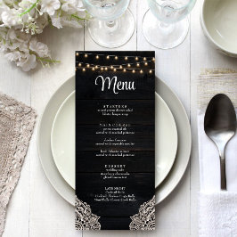 Cartão de Menu Elegância Rústica Preto e Branco