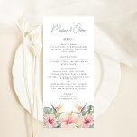 Cartão de Menu Elegante Botânico Tropical<br><div class="desc">Este lindo cartão de recepção de casamento apresenta lindos botânicos de aquarela e flores com tipografia elegante. Juntos, esses elementos criam um cardápio de casamento rústico, mas elegante, que seria perfeito para um casamento de destino. Esta design coordena-se com a nossa suíte de casamento tropical. Veja a coleção para mais...</div>