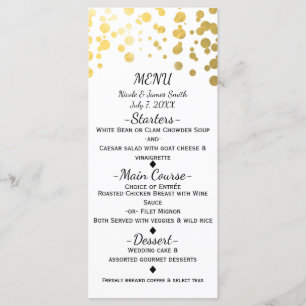 Cartão de Menu Elegante Confete Branco e Dourado F