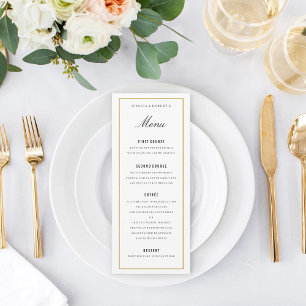 Cartão de Menu Elegante de Borda Dourada Sólida