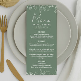 Cartão de Menu Elegante de Casamento Personalizado