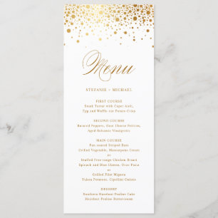 Cartão de Menu Elegante Faux Gold Foil Confetti