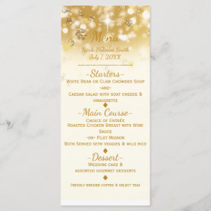 Cartão de Menu Elegante Glam Luzes Douradas Brilha
