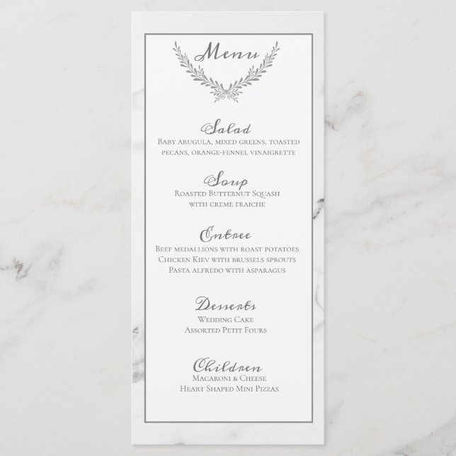 Cartão de Menu Elegante Marble e Wreath Wedding (Frente)