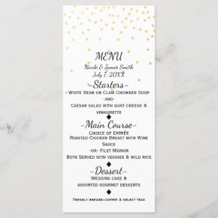 Cartão de Menu Elegante Pequeno Confete Dourado Br