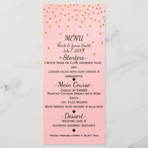 Cartão de Menu Elegante Rosa Bege Pequeno Confete 