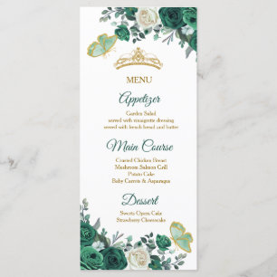 Cartão de Menu Emerald Green Quinceañera