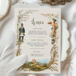 Cartão de Menu Europeu Clássico Vintage French<br><div class="desc">Aumente sua experiência de jantar com este sofisticado cartão de cardápio de inspiração francesa, adornada com o clássico trabalho de arte europeu. A frente mostra um design belamente detalhado com uma figura real, um servidor cerebral e sotaques florais em tons suaves de verde, bege e ouro. O intrincado enquadramento fronteiriço...</div>