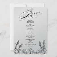 Cartão de Menu Flor Selvagem Escura Elegante