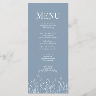 Cartão de Menu Flor Silvestre Azul Empoeirado e Bo