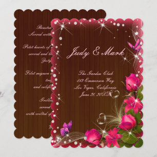 Cartão de Menu Floral Borboleta Rosa de Madeira Rú