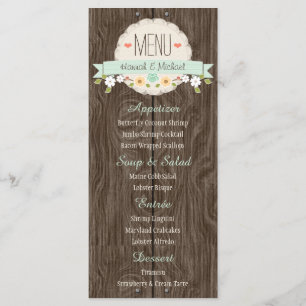 Cartão de Menu Floral de Casamento Floral de Mint 