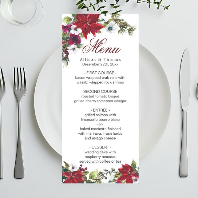 Cartão de Menu Floral de Casamento Floral de Natal (Criador carregado)