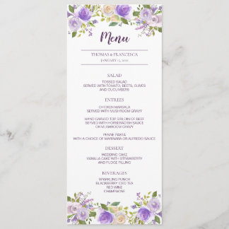 Cartão de Menu Floral de Casamento Floral Lilac Wa