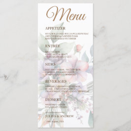 Cartão de Menu Floral de Cor d'Água Elegante