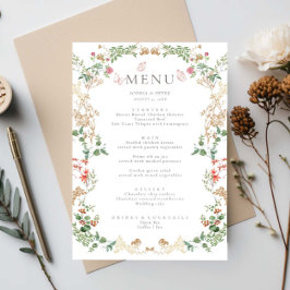 Cartão de Menu Floral de Jardim de Flores Silvestr