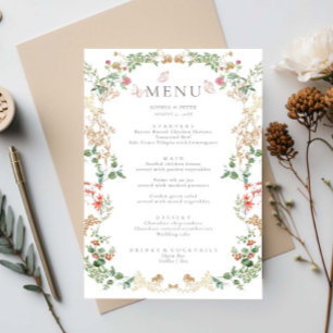 Cartão de Menu Floral de Jardim de Flores Silvestr
