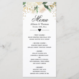 Cartão de Menu Floral Dourado Ivory Green