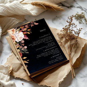 Cartão de Menu Floral Elegante de outono Moody
