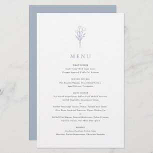 Cartão de Menu Floral Minimalista Dusty Blue