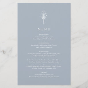 Cartão de Menu Floral Minimalista Dusty Blue