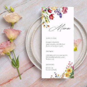 Cartão de Menu Floral para Chá de Noiva Amor em Fl