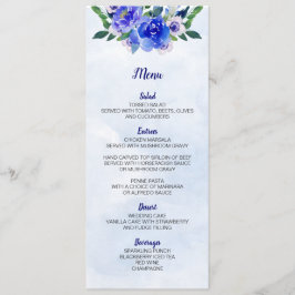 Cartão de Menu Floral Real Blue Watercolor