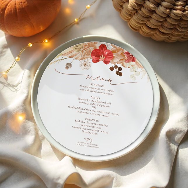 Cartão de Menu Floral Terracotta Boho (Criador carregado)