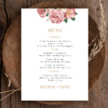 Cartão de Menu Flores de Peony Rose Bouquet<br><div class="desc">Projetado para coordenar com nossa Coleção de Rosas de Pedagônia, este cartão de menu apresenta rosas lindos e buquês de pedras em fundo branco com texto clássico. As cores vibrantes das rosas em fundo preto fazem com que o cartão fique com os olhos pegando e sendo único. Para personalização mais...</div>