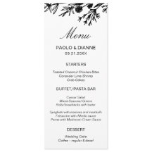 Cartão de Menu Folhas Botânicas Desenhadas à Mão