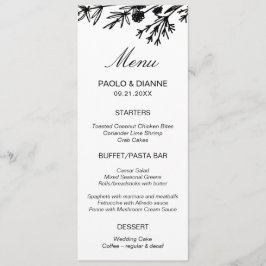 Cartão de Menu Folhas Botânicas Desenhadas à Mão