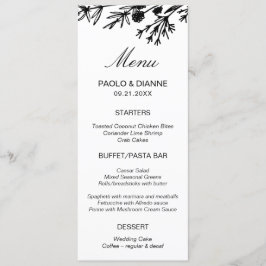 Cartão de Menu Folhas Botânicas Desenhadas à Mão