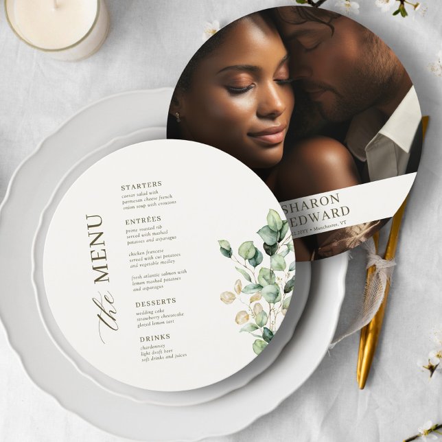 Cartão de Menu Fotográfico Eucalyptus Greenery Rou (Criador carregado)