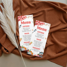 Cartão de Menu Gingham Baby-Q no Quintal