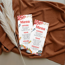 Cartão de Menu Gingham Baby-Q no Quintal