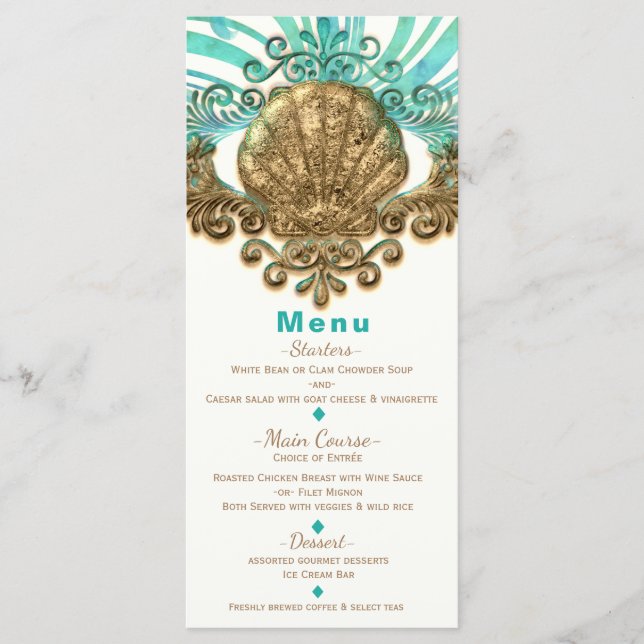 Cartão de Menu Glam Glam Beach Elegante Concha do  (Frente)