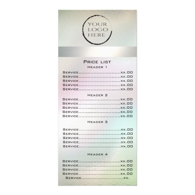 Cartão de menu holográfico de pérolas de luxo com  (Frente)