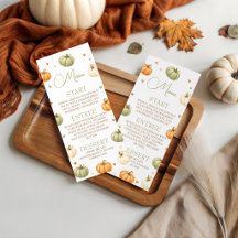 Cartão de Menu Imprimível Pastel Pumpkin 4x9