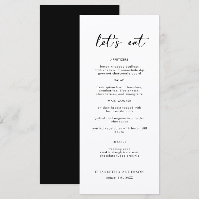Cartão de Menu Janto de Casamento de Script Elegan (Frente/Verso)