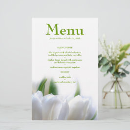 Cartão de Menu Janto de Casamento de Tulipas Branc