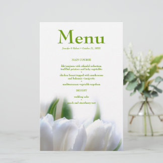 Cartão de Menu Janto de Casamento de Tulipas Branc