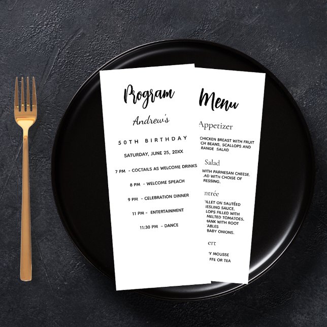Cartão de menu janto do programa de aniversário br (Criador carregado)