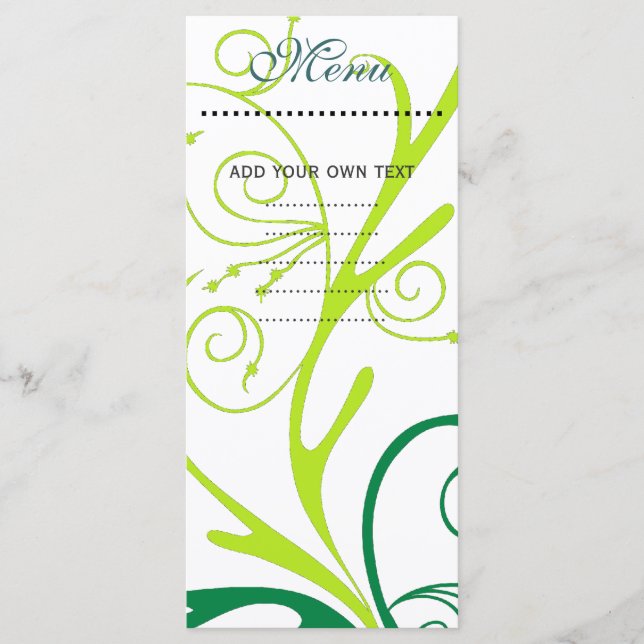 Cartão de menu janto, espiral floral (Frente)