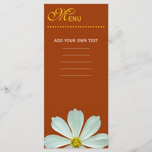 Cartão de menu janto. flor de margarida branca (Frente)