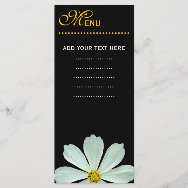 Cartão de menu janto. flor de margarida branca (Frente)