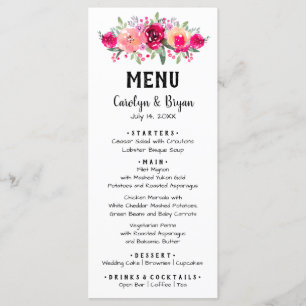 Cartão de Menu Janto Floral Cerise QUALQUER COR