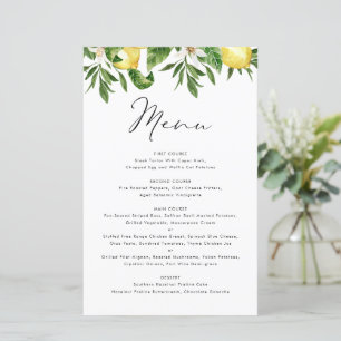 Cartão de Menu Limão e Verde de Verão