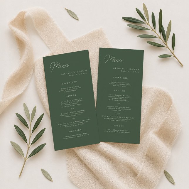 Cartão de Menu Longo de Casamento Elegante Verde F (Criador carregado)