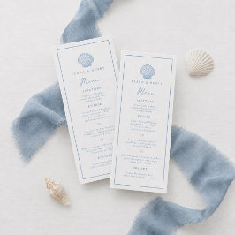 Cartão de Menu Longo de Casamento Minimalista Azul