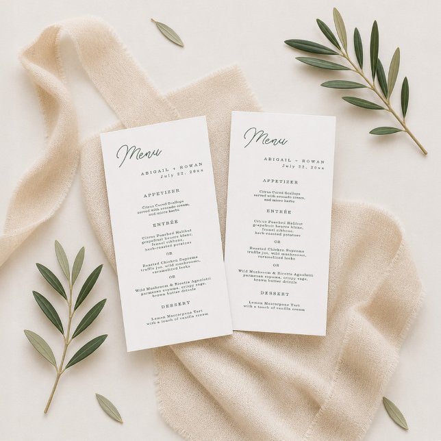 Cartão de Menu Longo de Casamento Minimalista Verd (Criador carregado)